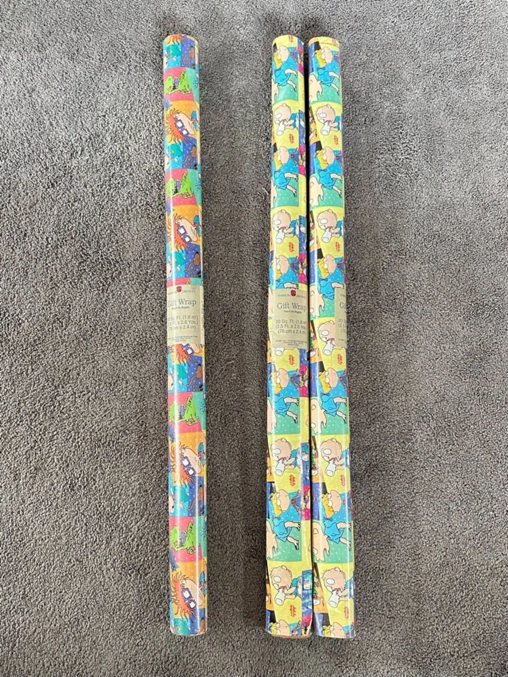 3 Rolls 1997 Nickelodeon American Greetings Rugrats Gift Wrapping Paper Prop Y2K